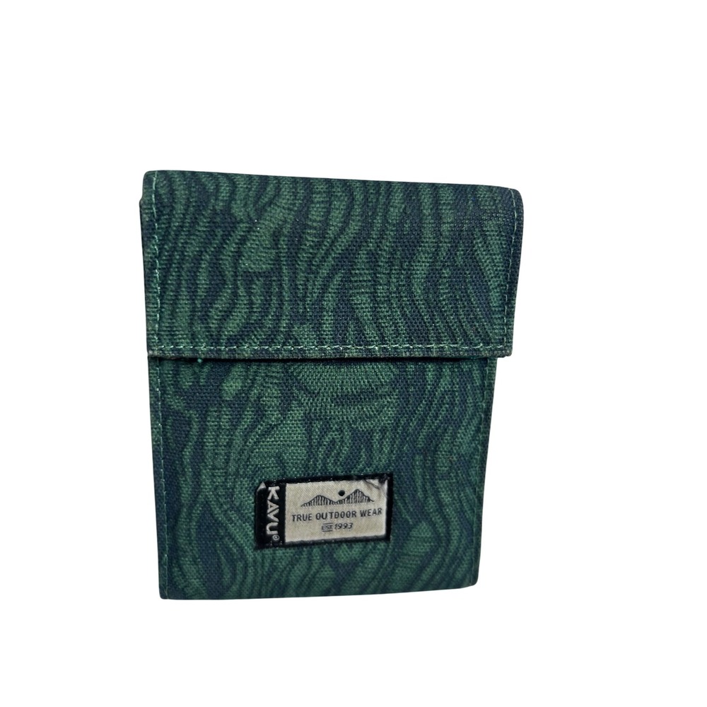 KAVU Wally Wallet OS Green Topo Print Canvas Trifold Outdoor Wallet Women